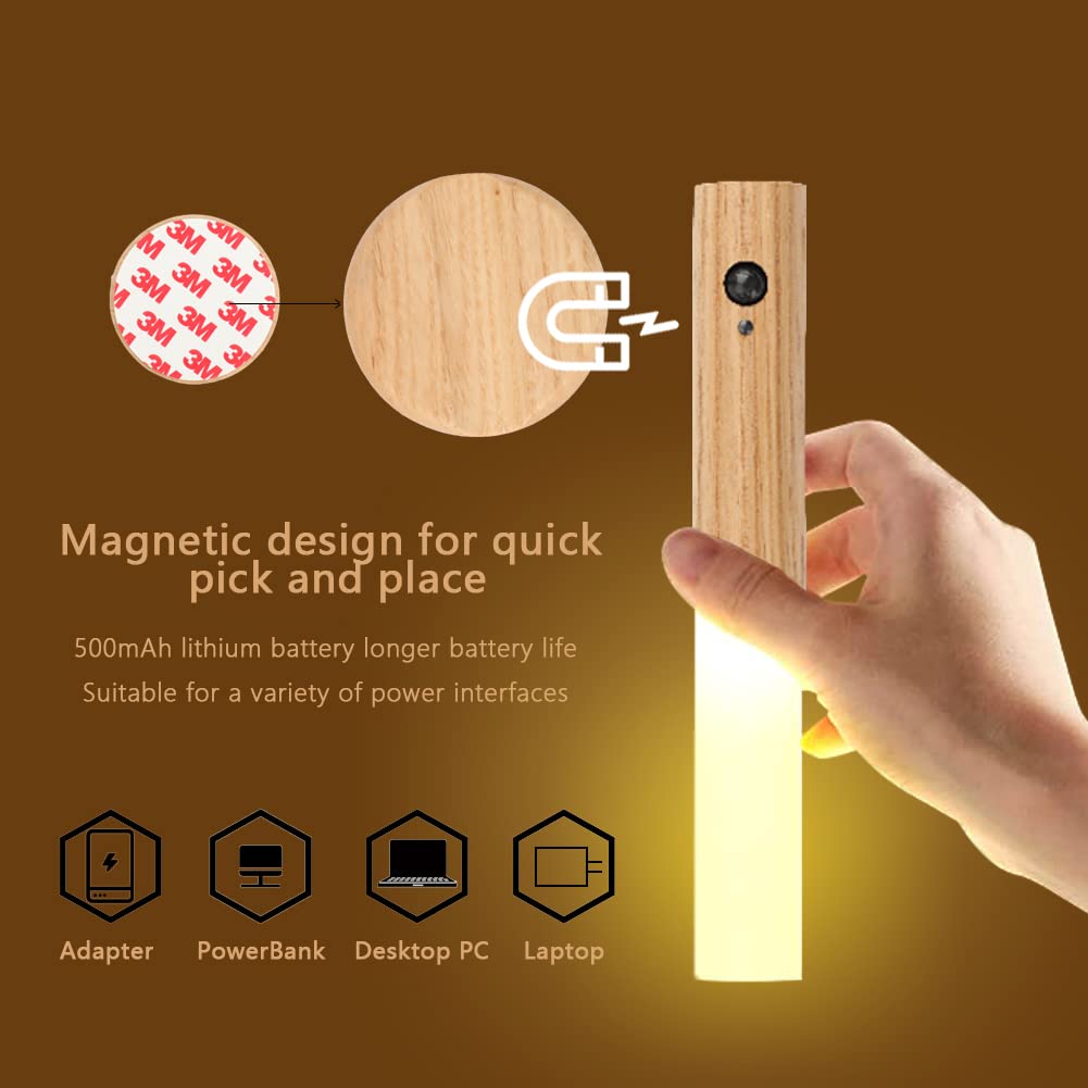 💡Wooden magnetic suction cup wireless smart sensor night light