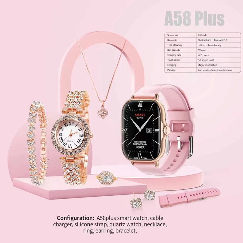 A58 Smart Watch 5 in 1 with Jewelry Set